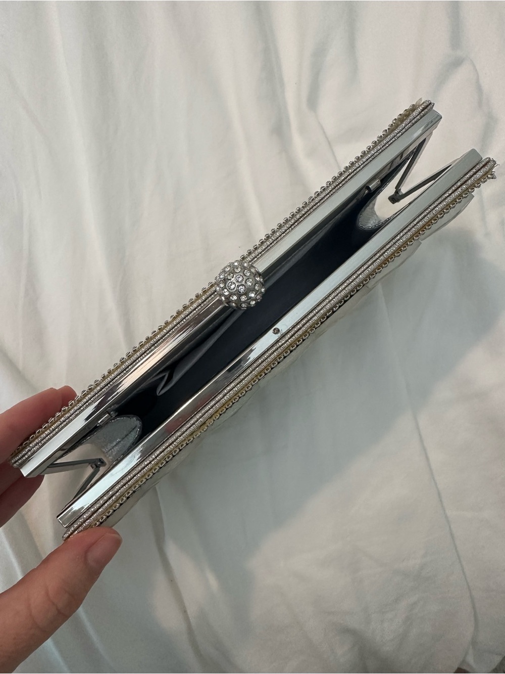 Kate Landry Silver Crystal Embellished Evening Clutch - Picture 3 of 7